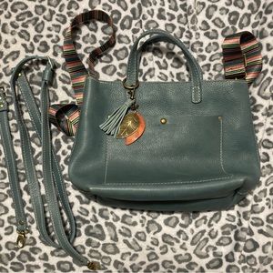 Portland Leather Goods Medium Crossbody Tote with Zipper Blue Steel PLG